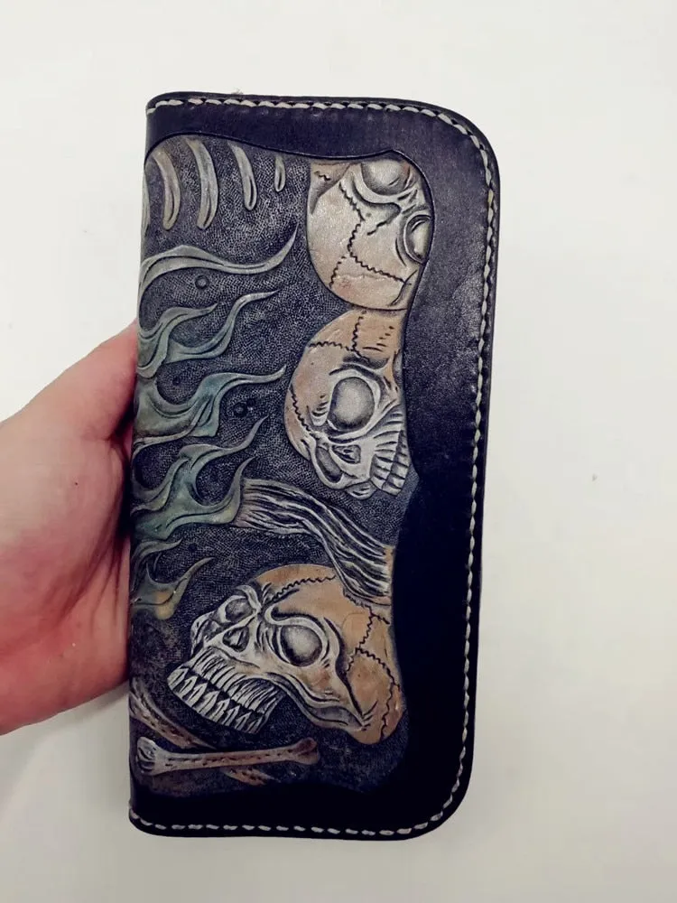 Hand Carving Leather Skull Wallet