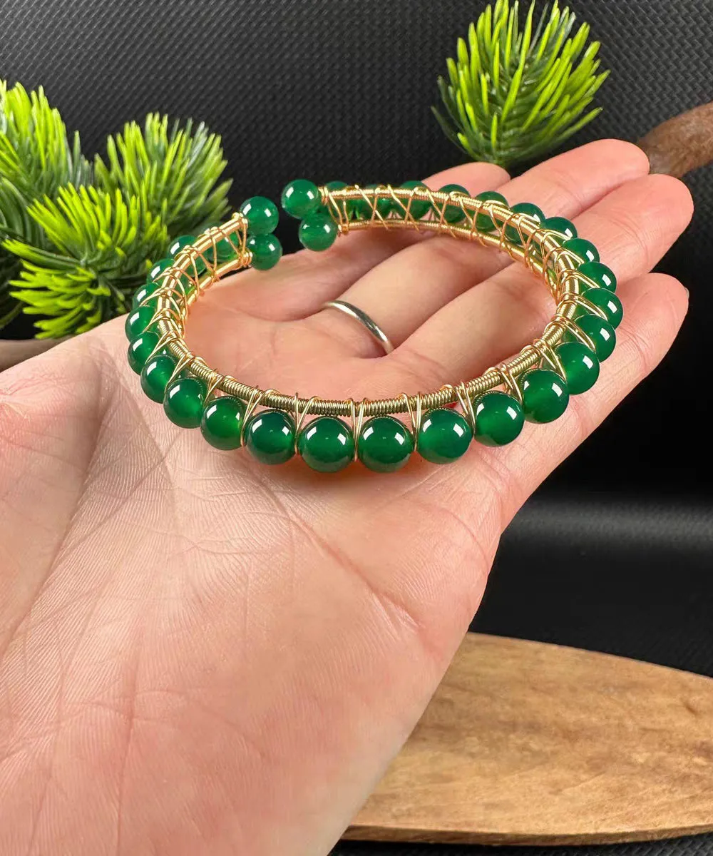 Handmade Green 14K Gold Agate Cuff