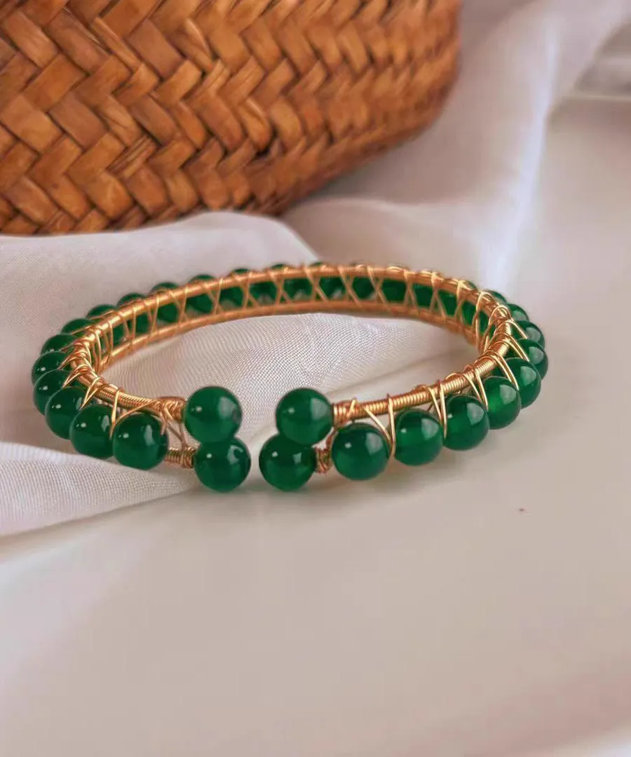 Handmade Green 14K Gold Agate Cuff