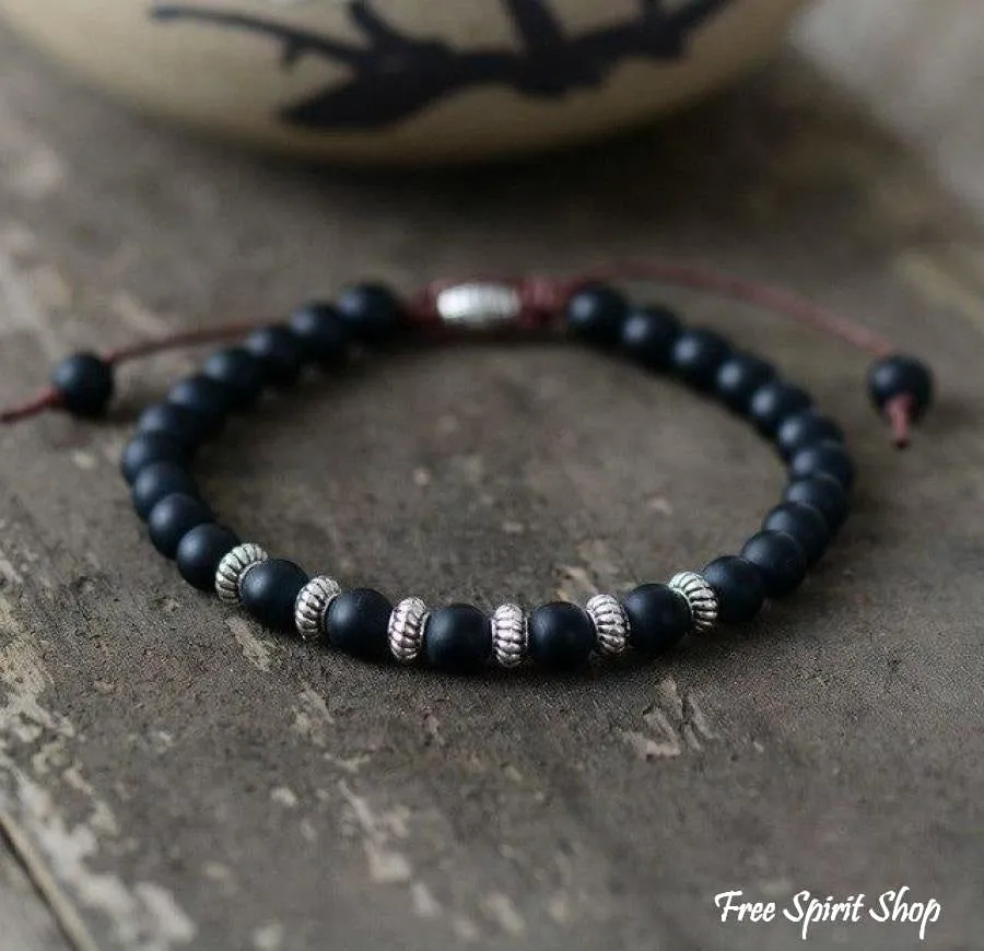 Handmade Natural Black Onyx Gemstone Adjustable Bracelet