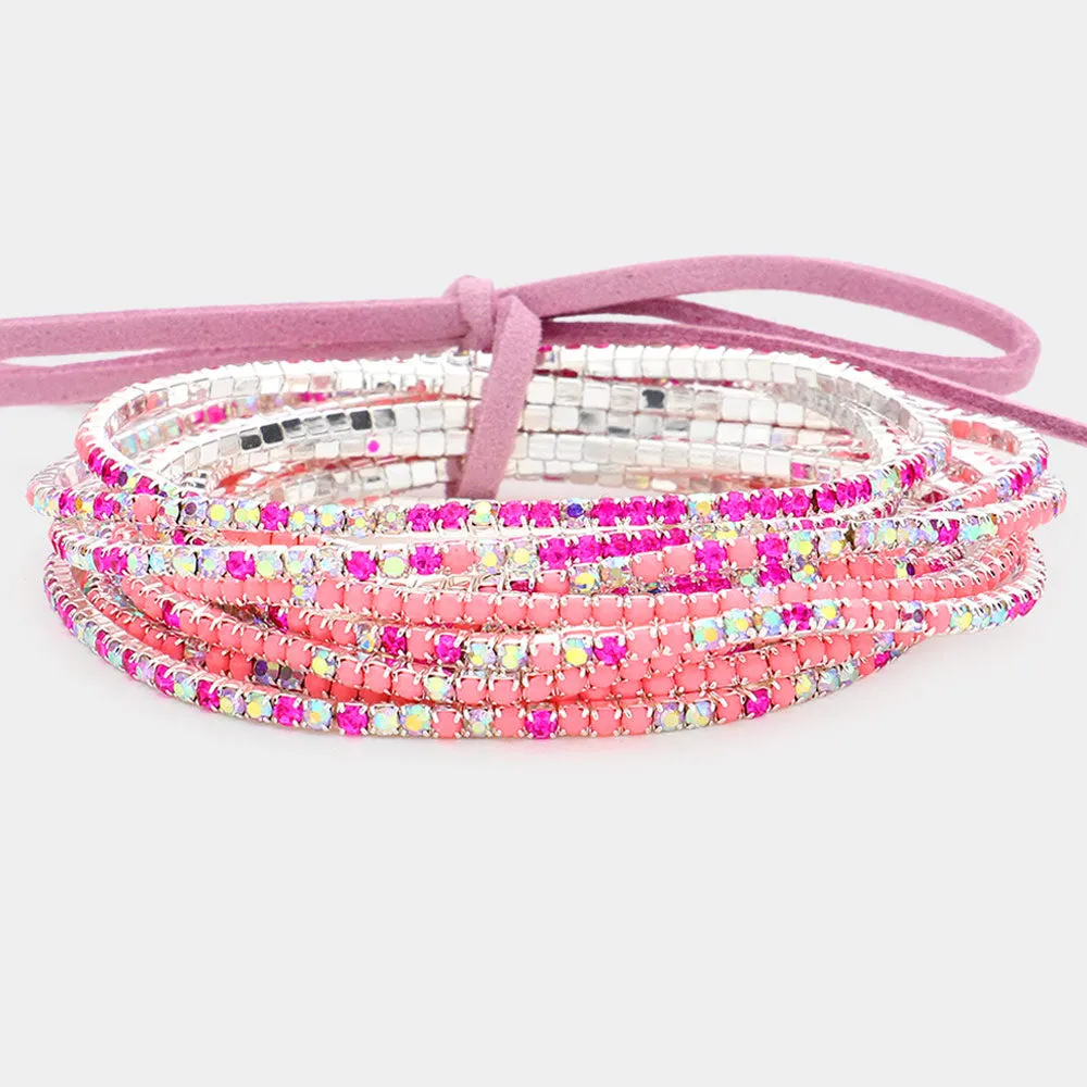 iLLASPARKZ 12PCS - Ribbon Colorful Rhinestone Layered Stretch Bracelets