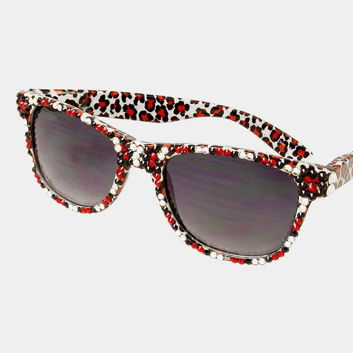 iLLASPARKZ Leopard Rhinestone Wayfarer Sunglasses