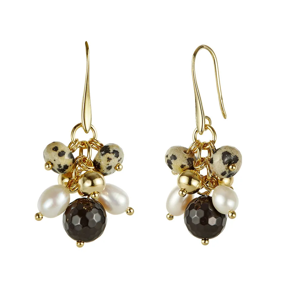 Jersey Pearl Joy Black Agate & Dalmatian Stone Pearl Drop Earrings 1931556