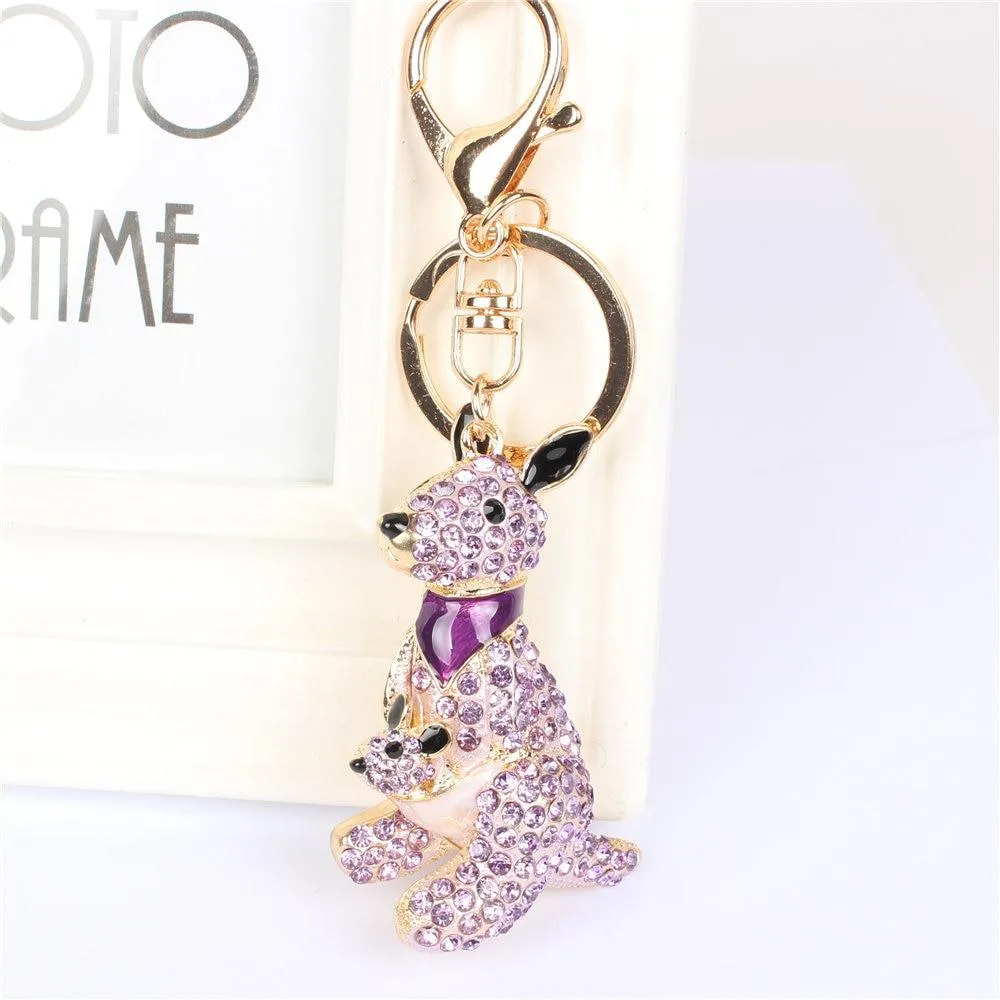 Kangaroo Rhinestone Crystal Charm Purse Pendant & Gift Key Chain