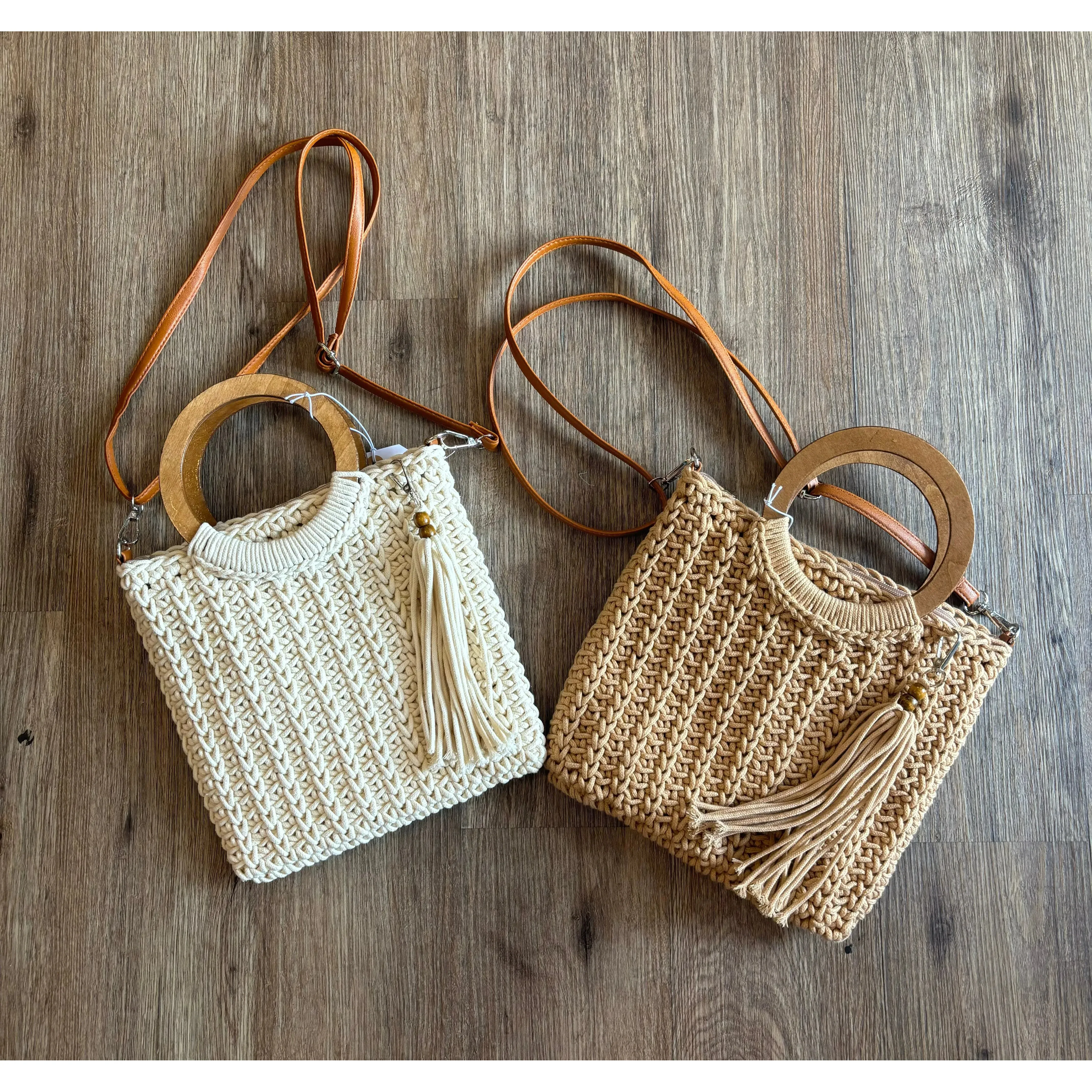 Katy Hoop Handle Crochet Knit Tote Bag