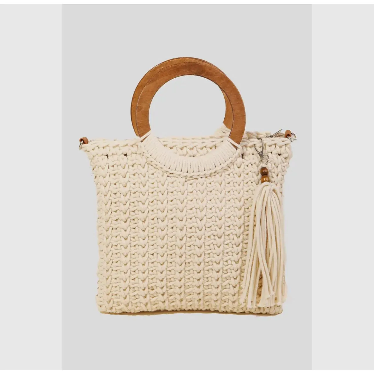 Katy Hoop Handle Crochet Knit Tote Bag