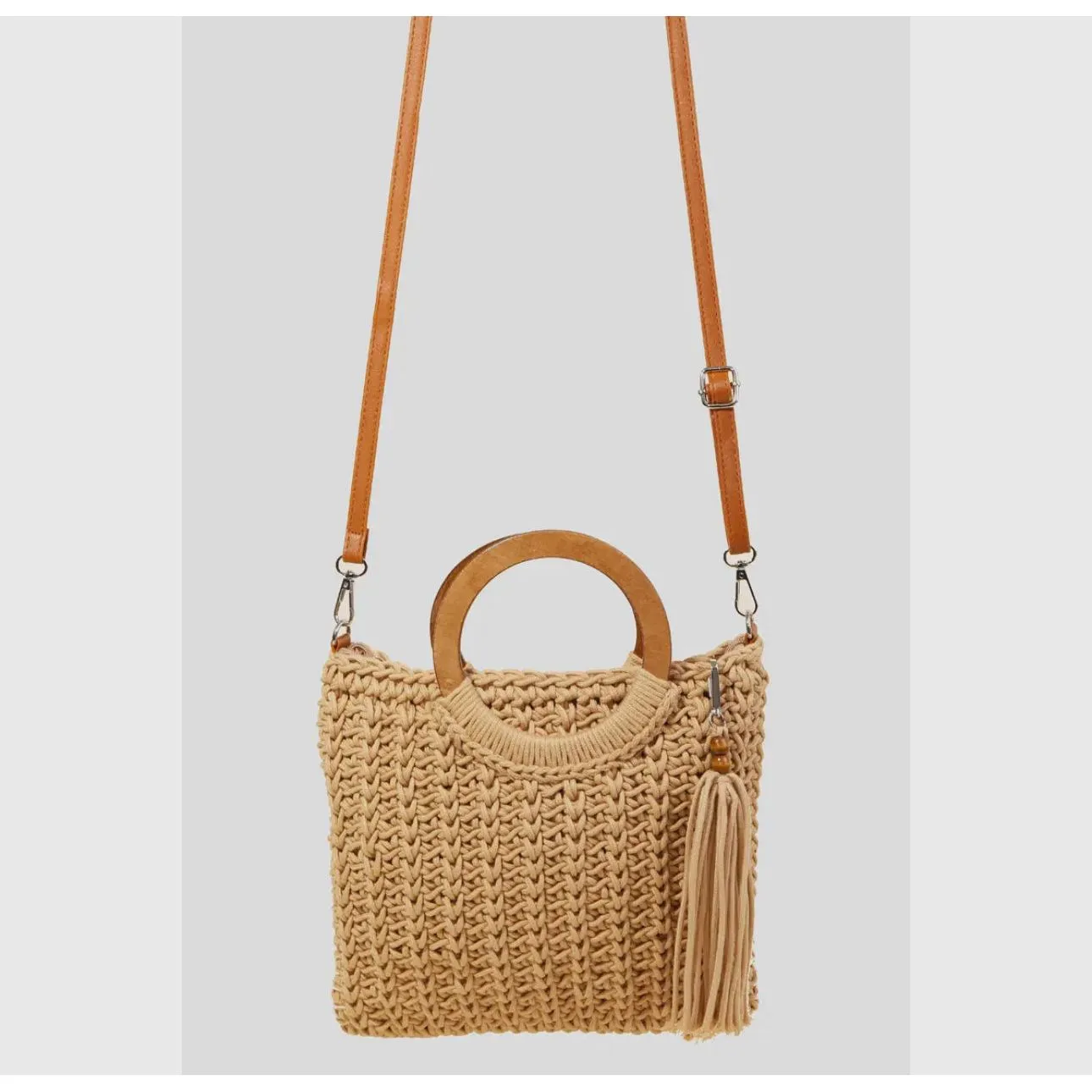 Katy Hoop Handle Crochet Knit Tote Bag