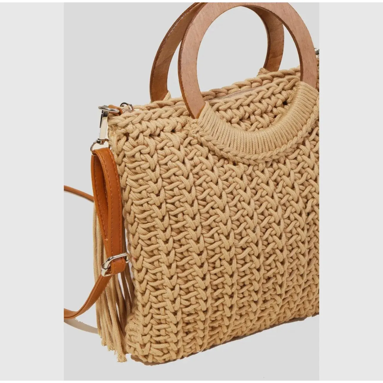 Katy Hoop Handle Crochet Knit Tote Bag