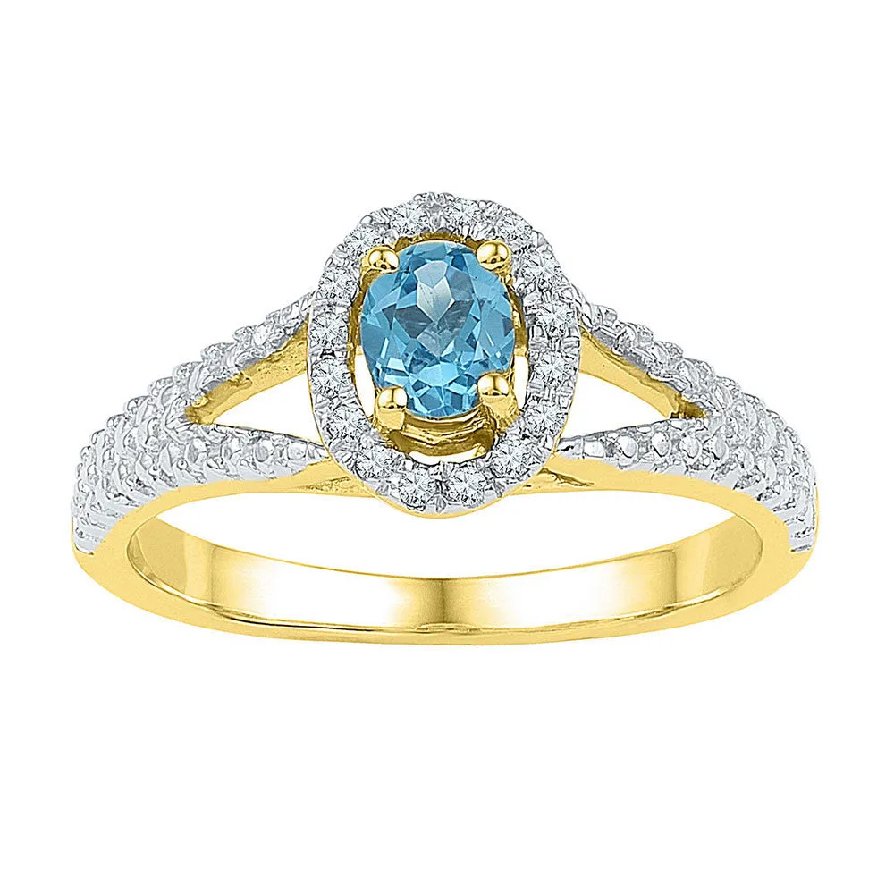 Keene Jewelers 10kt Yellow Gold Womens Oval Lab-Created Blue Topaz Solitaire Ring 1/2 Cttw