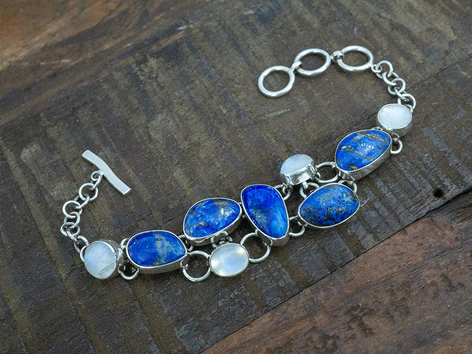 Lapis & Moonstone Linked Bracelet