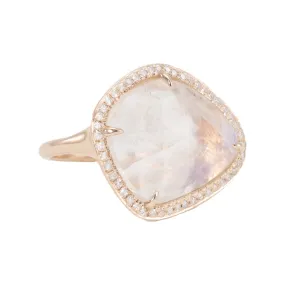 Large Rainbow Moonstone Slice Diamond Ring