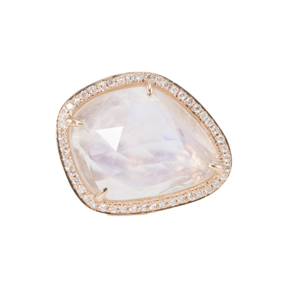 Large Rainbow Moonstone Slice Diamond Ring