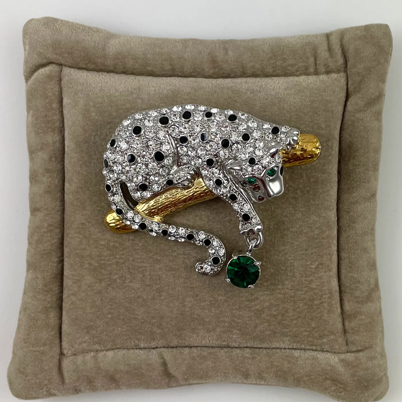 Leopard Rhinestone Brooch Vintage