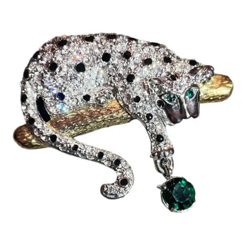 Leopard Rhinestone Brooch Vintage