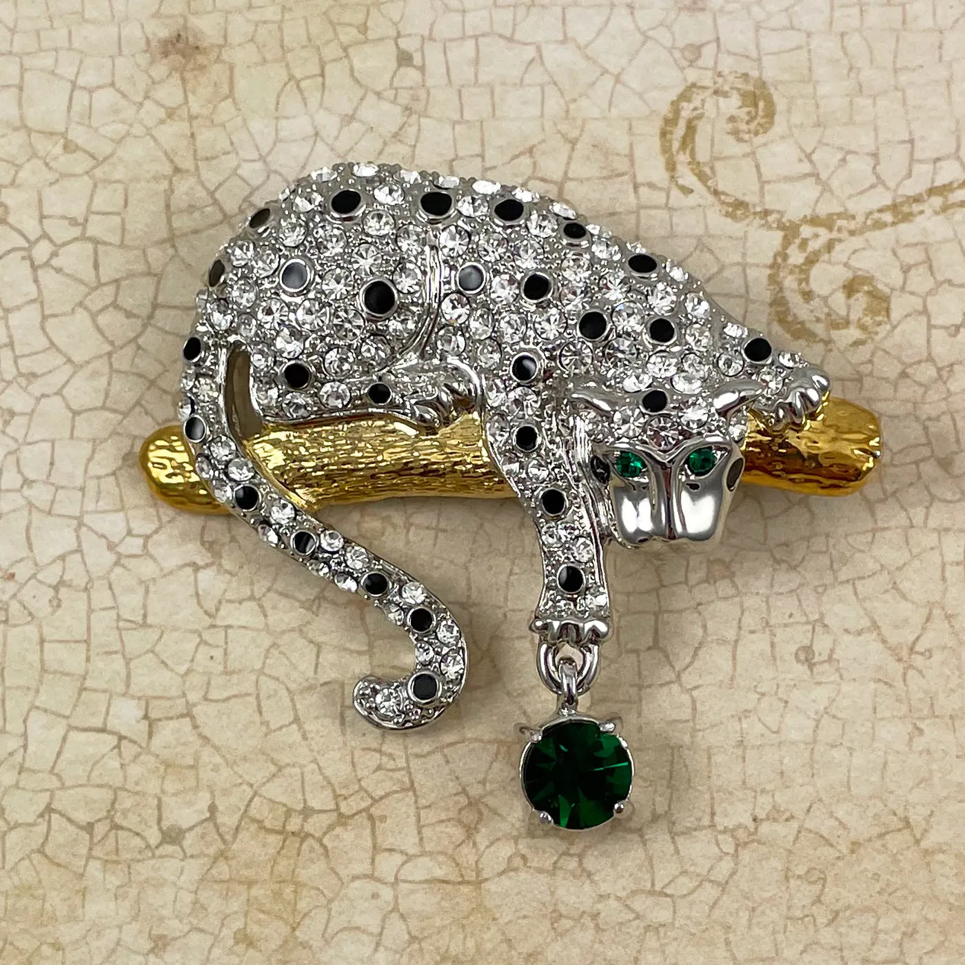 Leopard Rhinestone Brooch Vintage