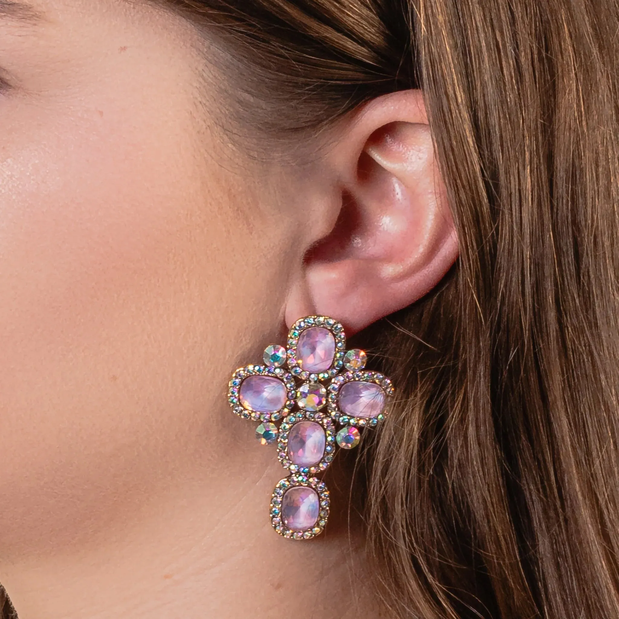 Light Pink Bling stud cross earrings