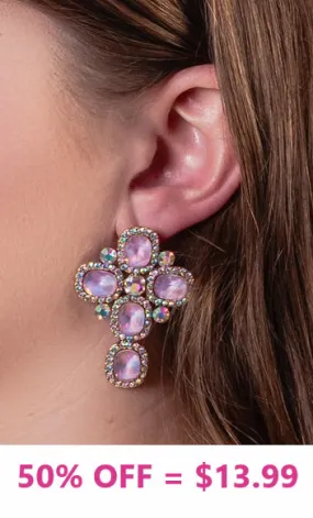 Light Pink Bling stud cross earrings