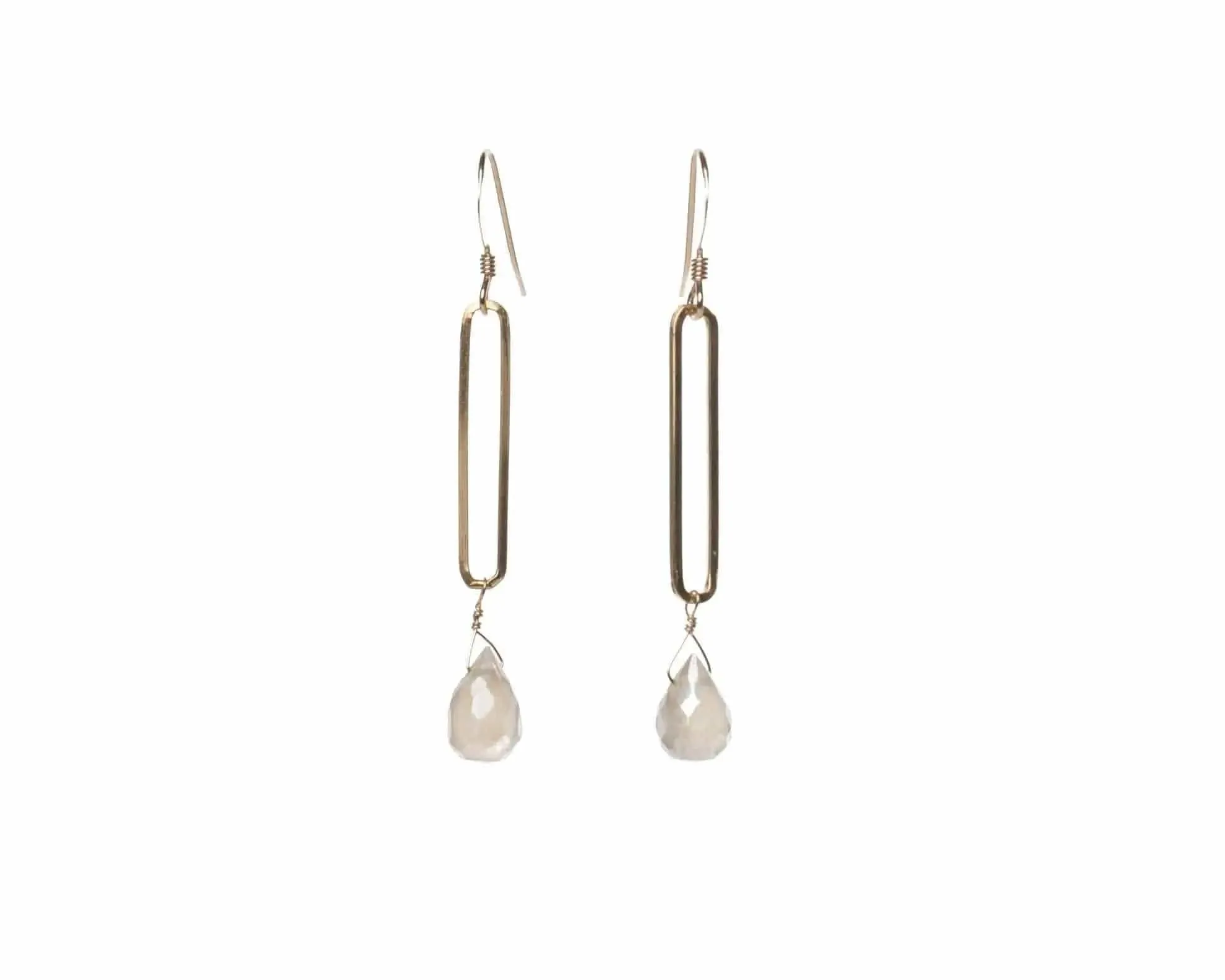 Long Oval Gold Fill Grey Moonstone Earrings