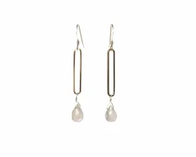 Long Oval Gold Fill Grey Moonstone Earrings