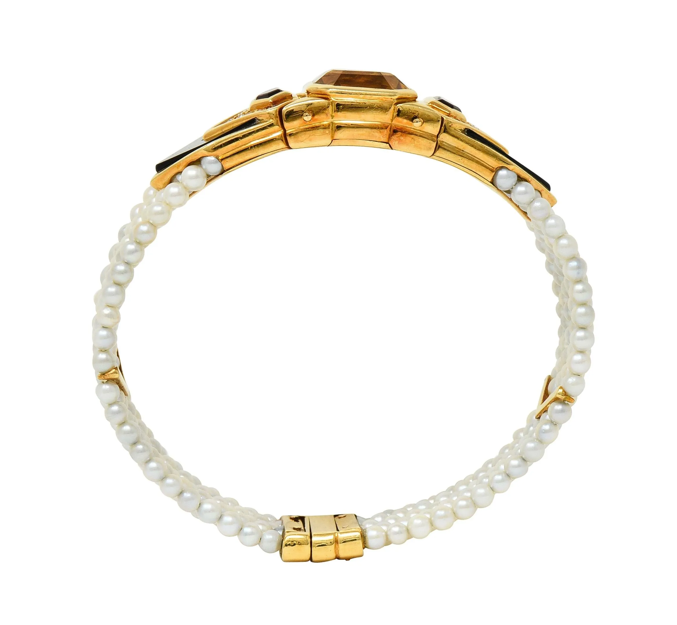 Marina B. French 1986 Citrine Diamond Onyx Pearl 18 Karat Gold Station Bracelet