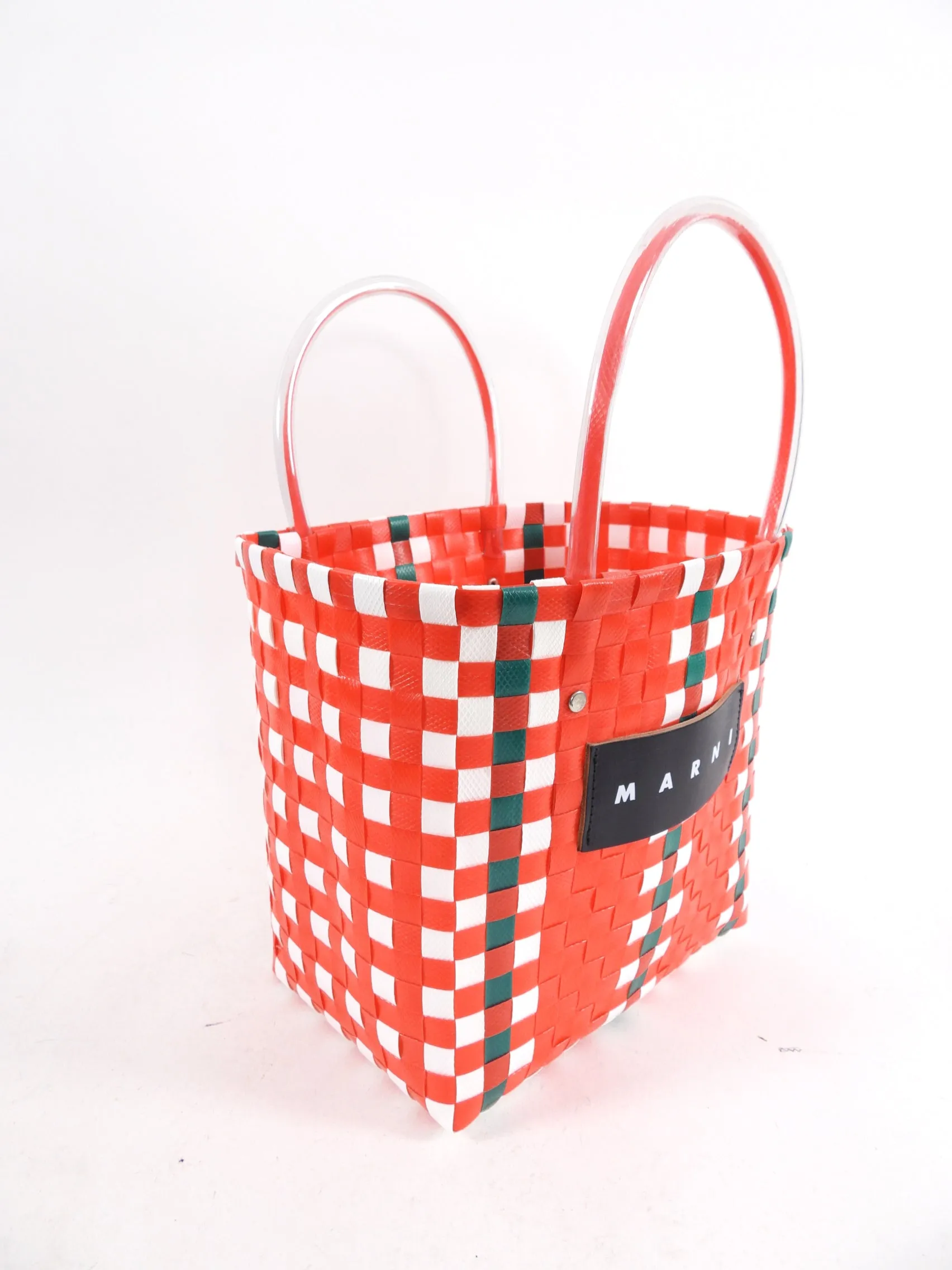 Marni Red Woven Basket Bag with Logo Detail