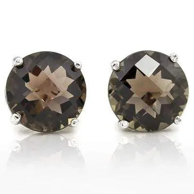 MARVELOUS 9.00 CT SMOKEY TOPAZ 10K SOLID WHITE GOLD EARRINGS