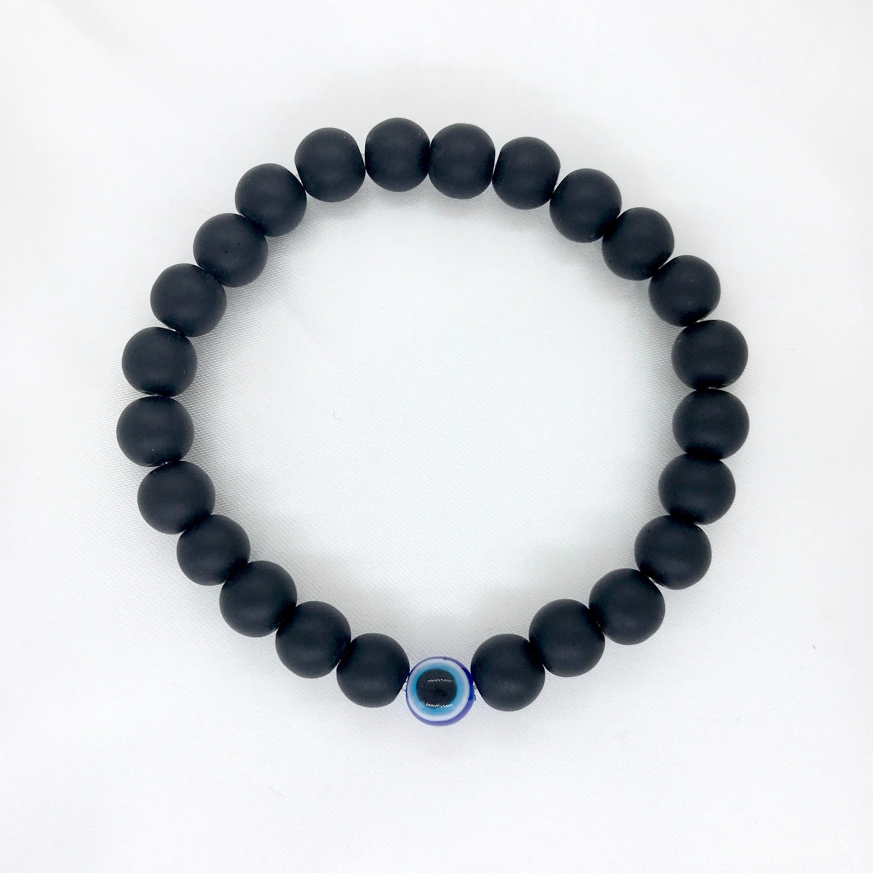 Matte Black Onyx Evil Eye Beaded Bracelet