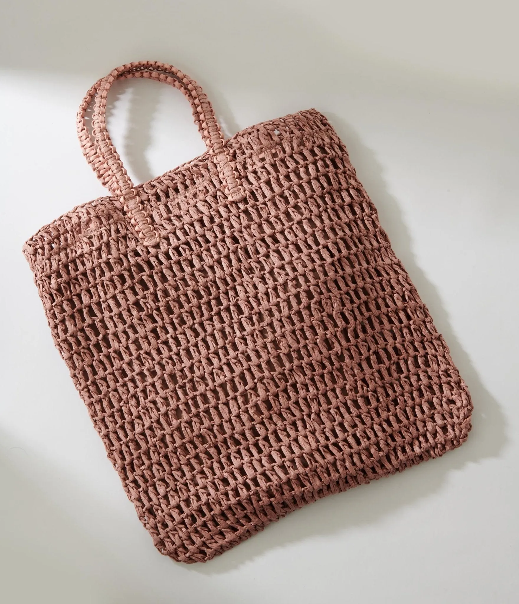 Mauve Pink Straw Tote Bag