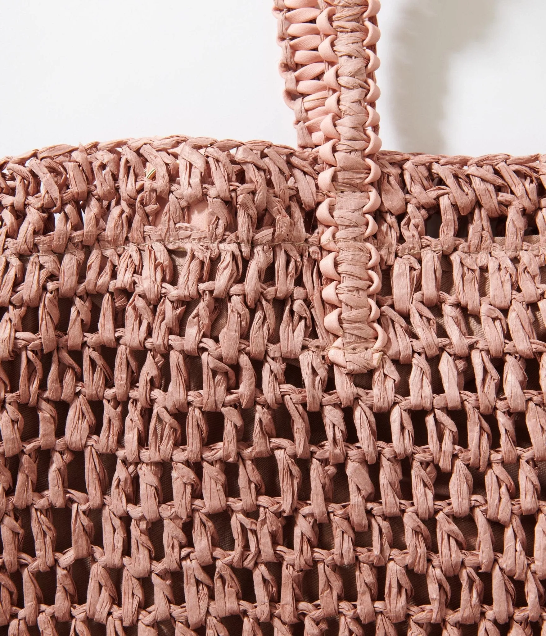 Mauve Pink Straw Tote Bag