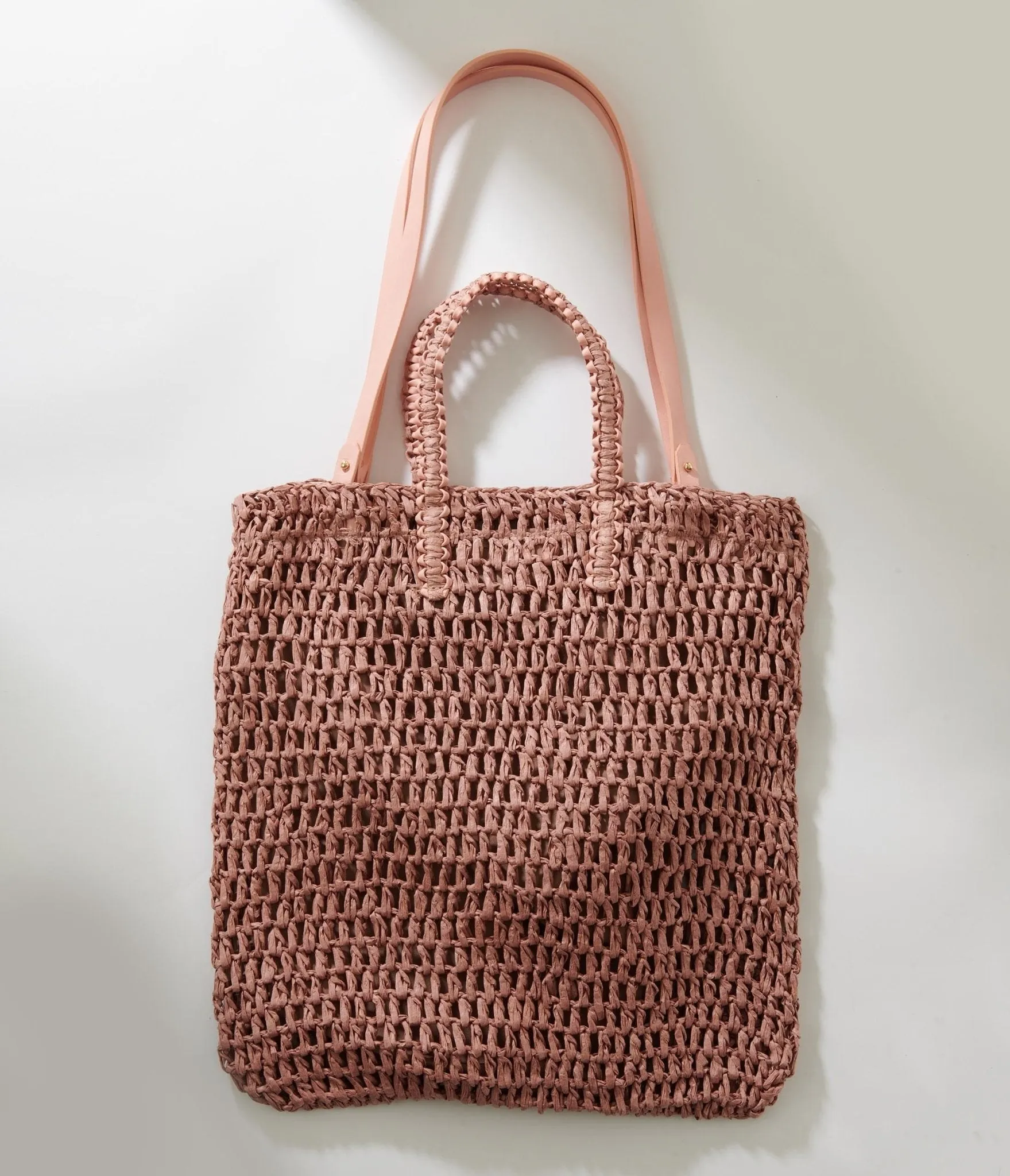 Mauve Pink Straw Tote Bag