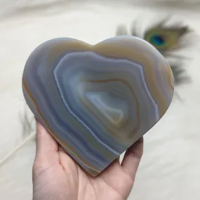 Medium Natural Agate Heart Carving ~ Brazil ~ STUNNING BLUE, TAN & WHITE BANDING