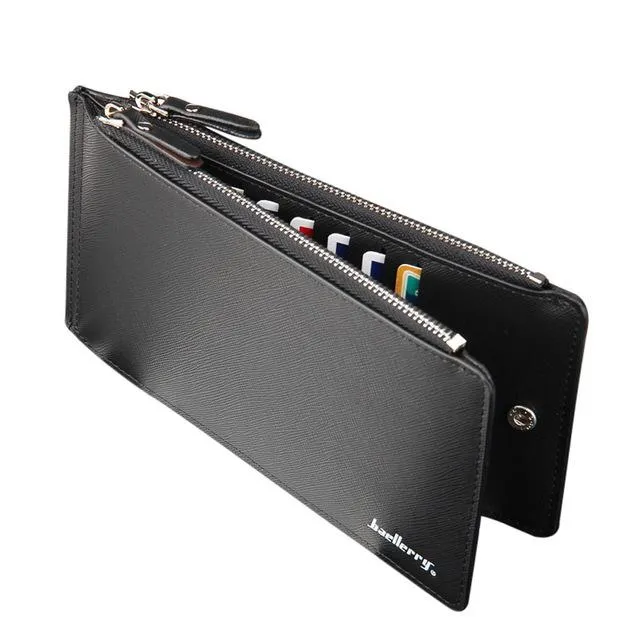 Men's Leather Business Style Card Holder Foldable Purse Long Wallet