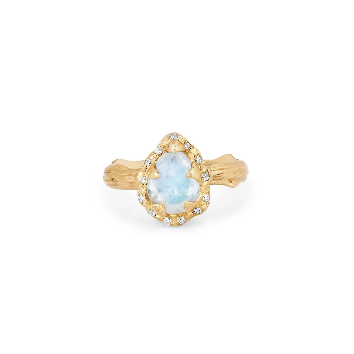 Micro Queen Water Drop Moonstone Rose Thorn Ring with Sprinkled Diamonds