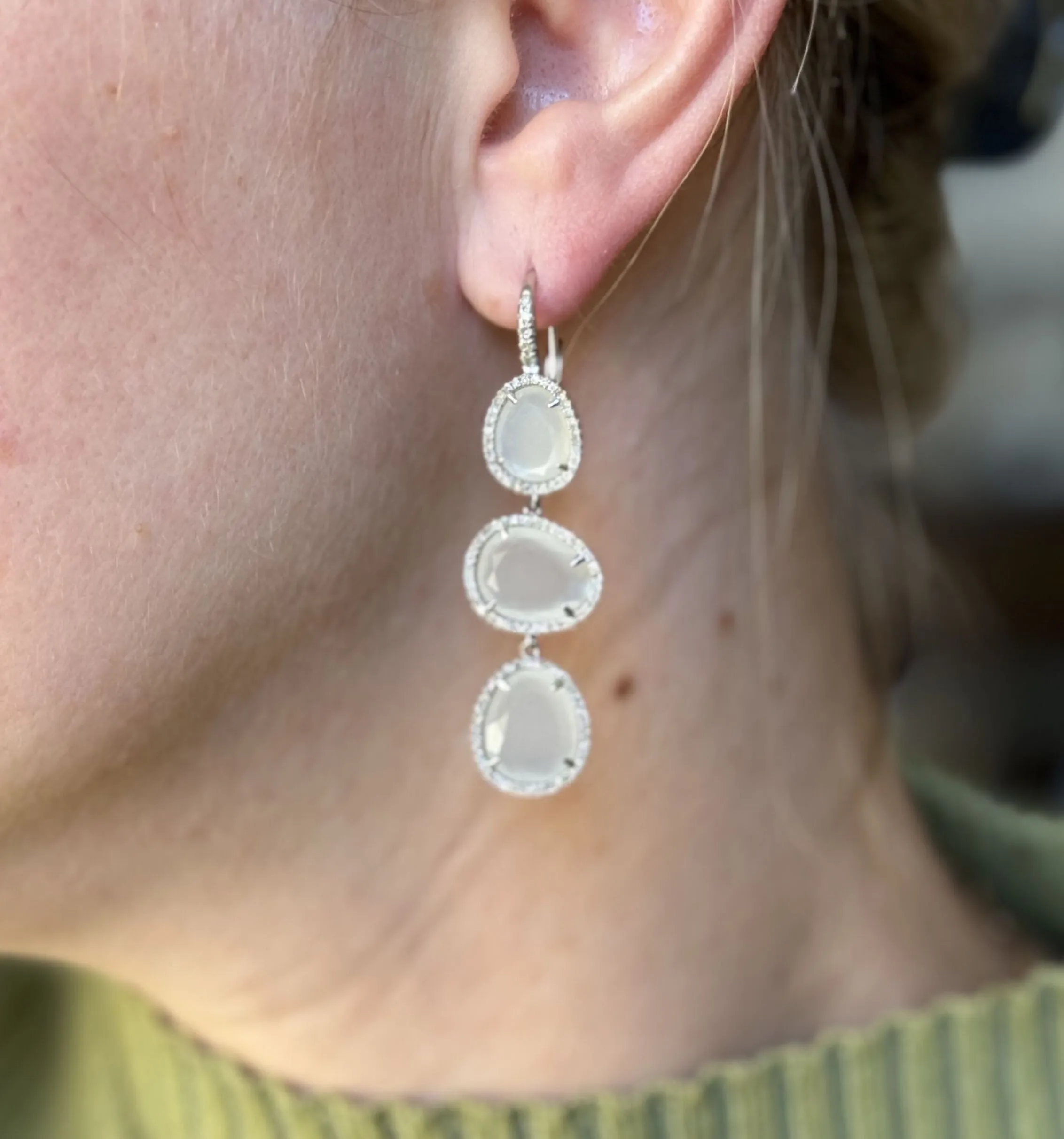 Mimi Milano Talita Moonstone Diamond Gold Drop Earrings