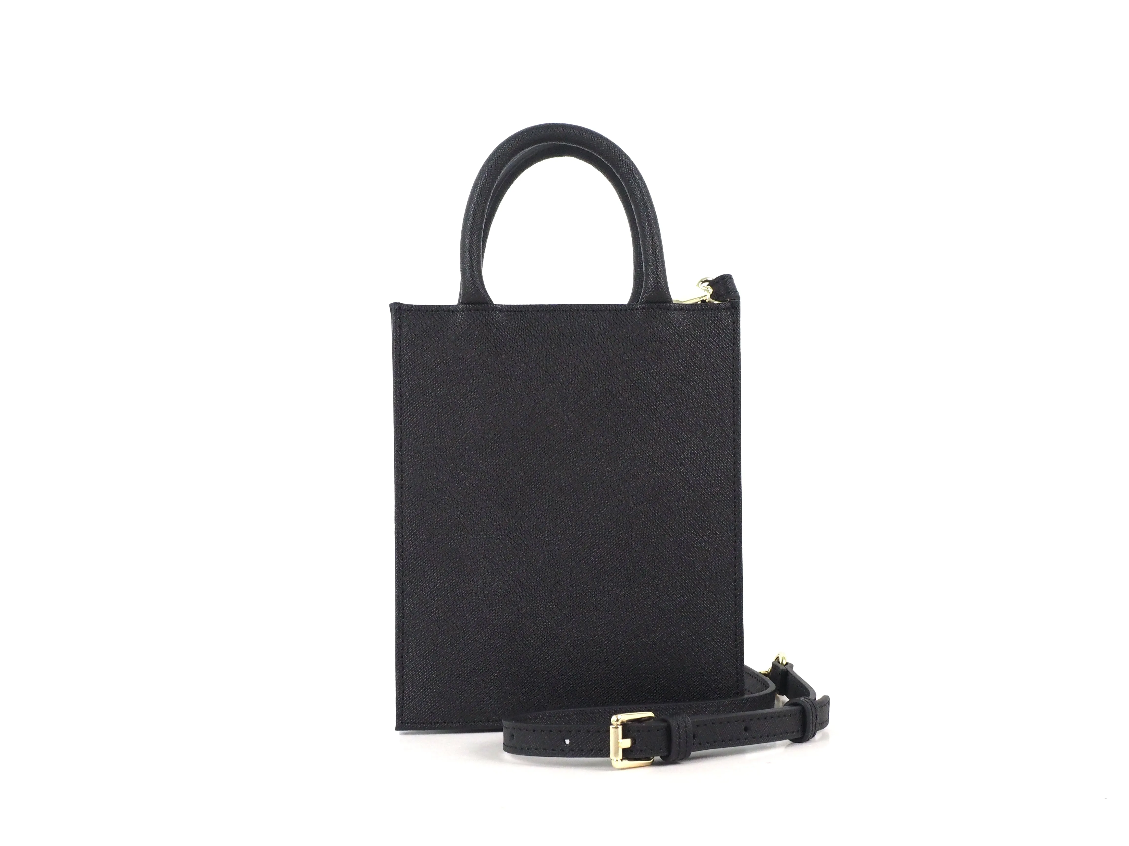 Mini Cross Body Bag in Black Saffiano Leather