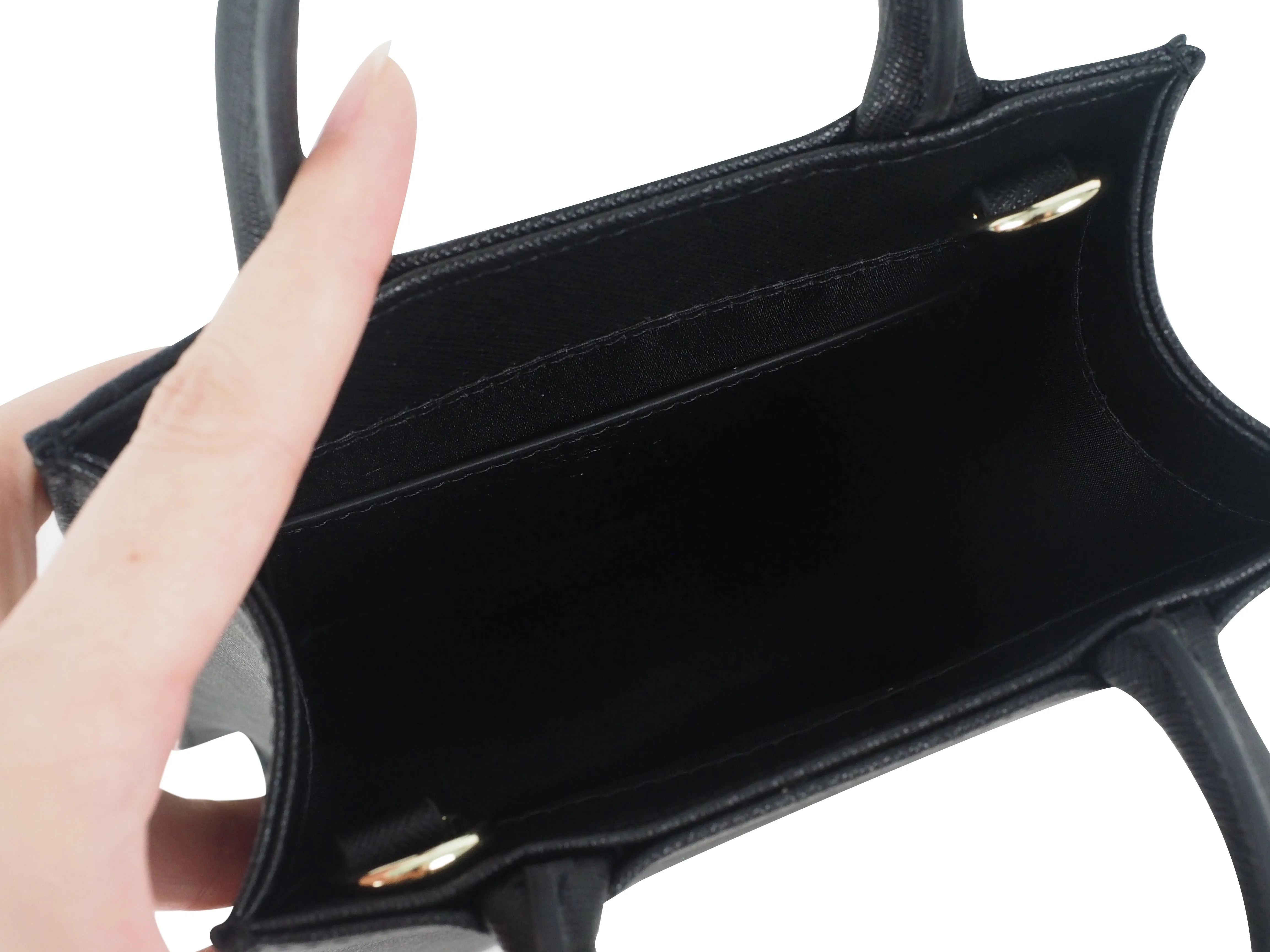 Mini Cross Body Bag in Black Saffiano Leather