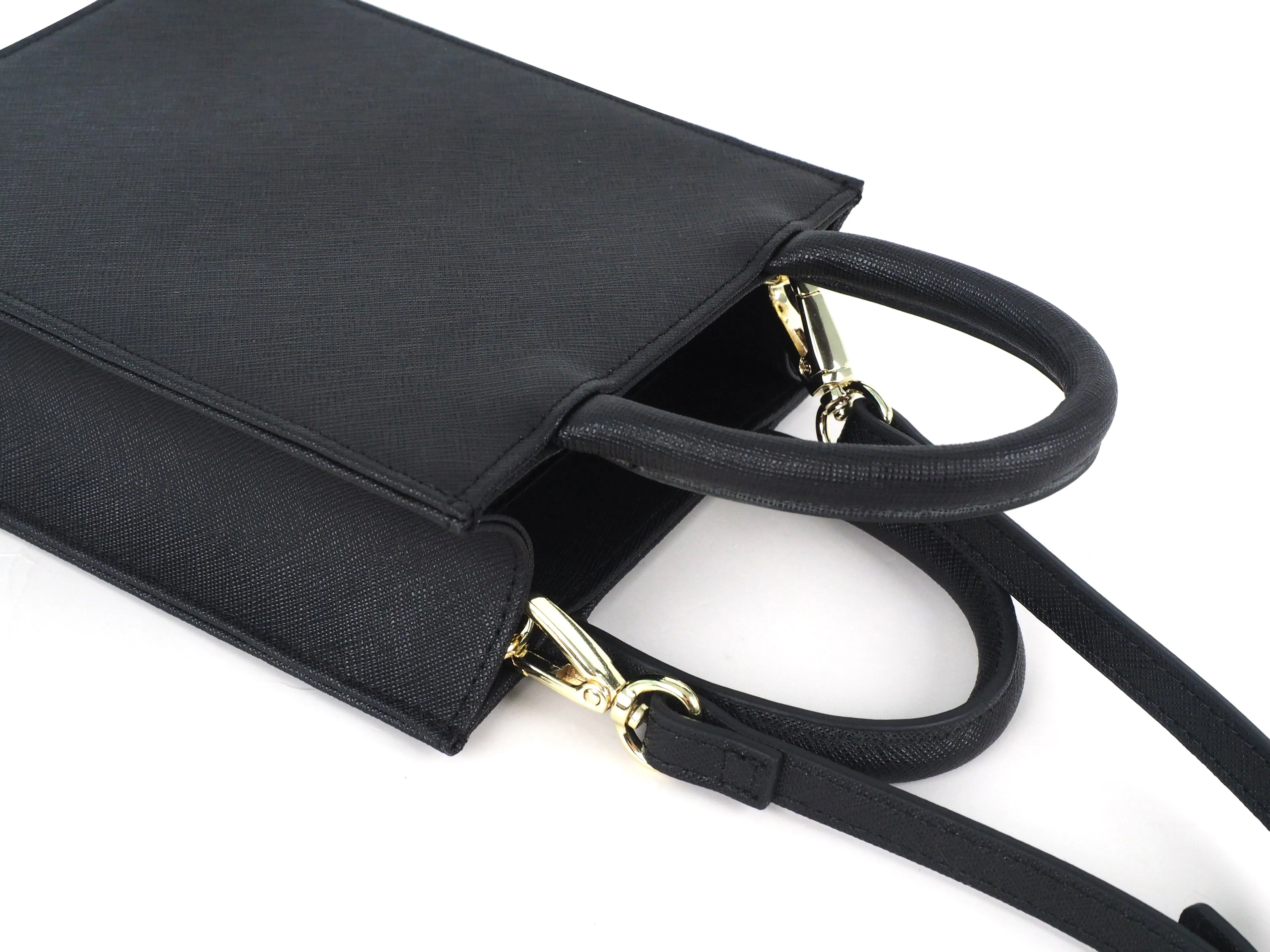 Mini Cross Body Bag in Black Saffiano Leather