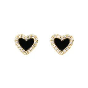 Mini Diamond and Black Onyx Heart Stud Earrings