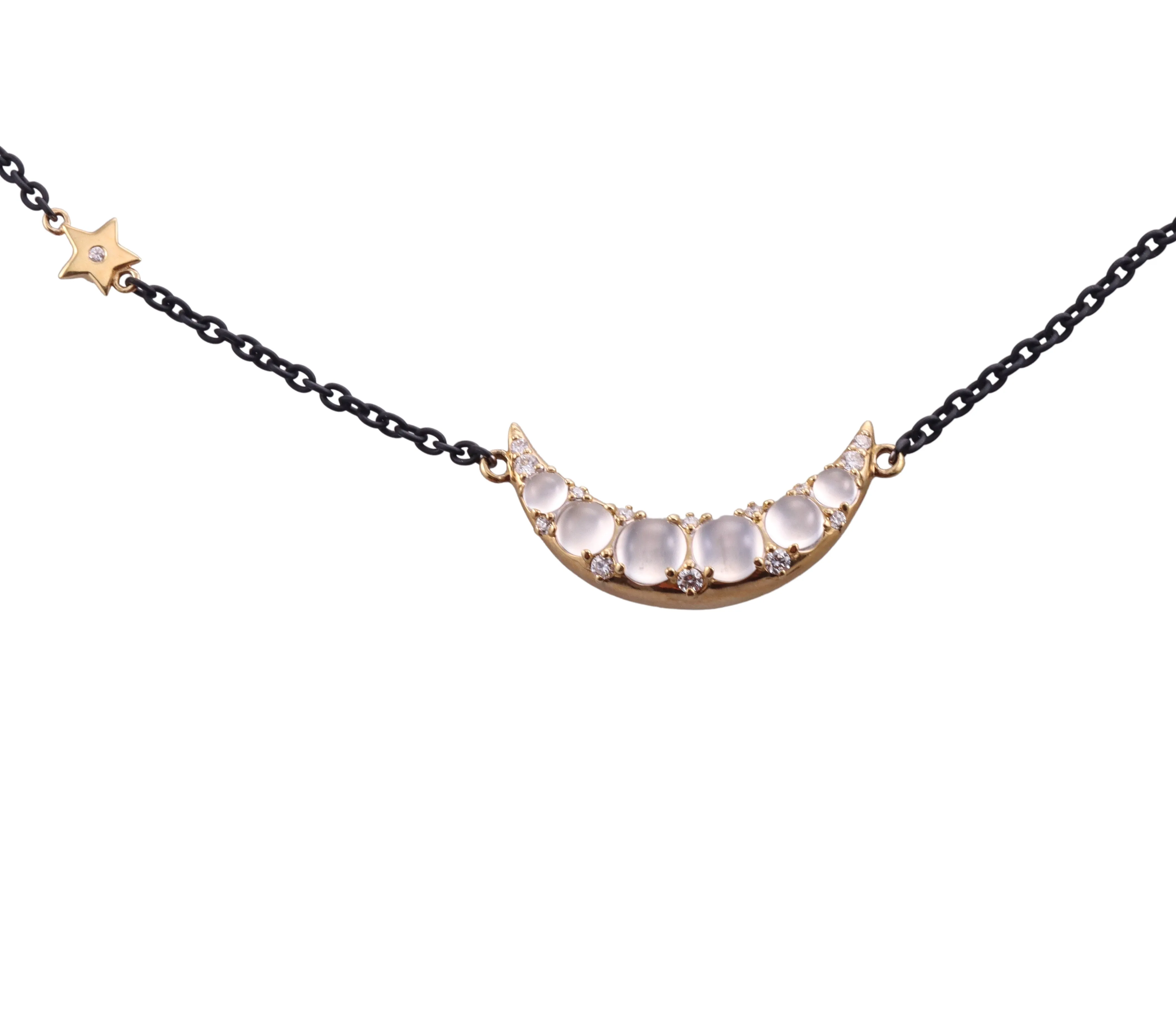 Monica Rich Kosann Gold Steel Diamond Moonstone Necklace