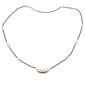 Monica Rich Kosann Gold Steel Diamond Moonstone Necklace