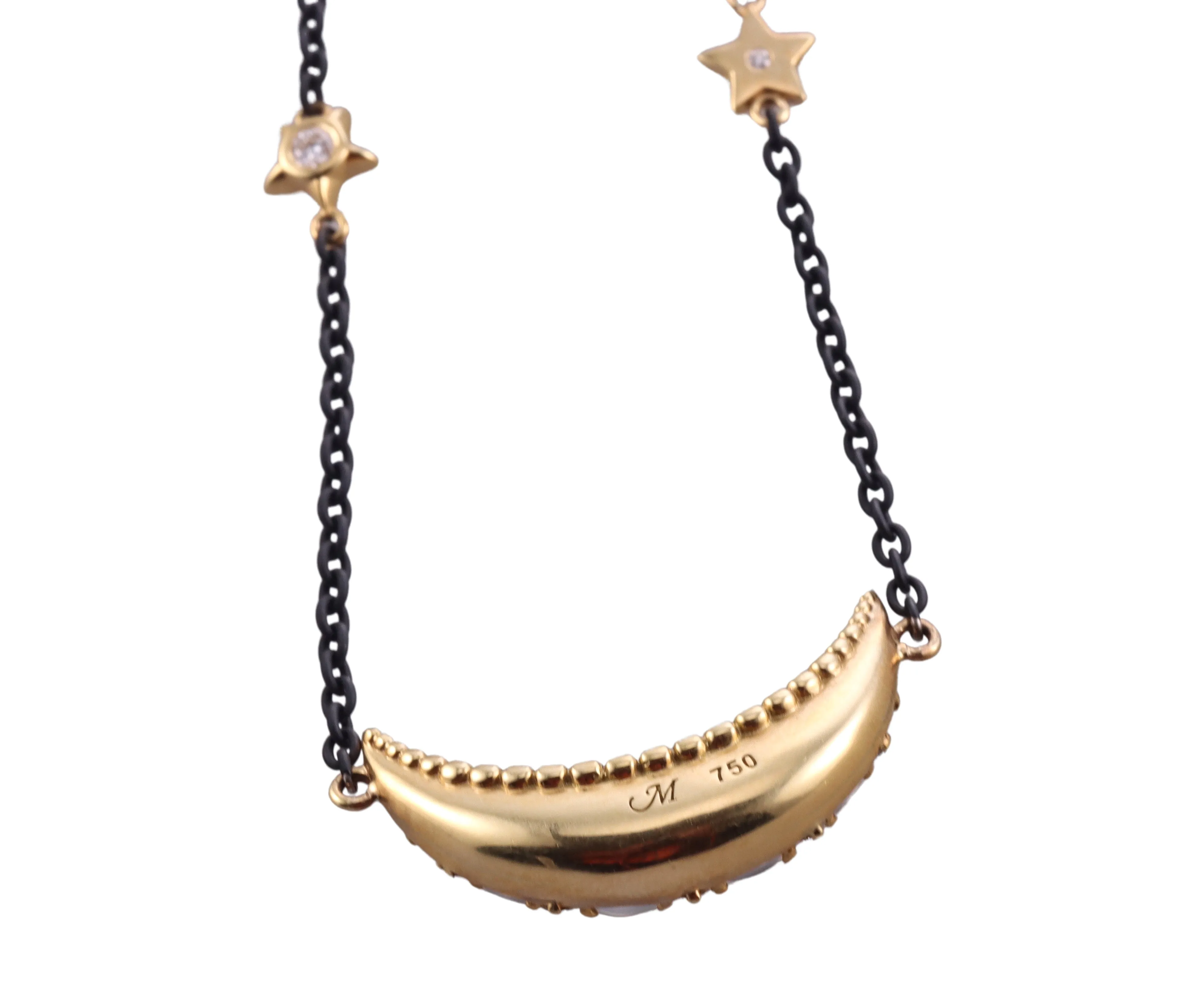 Monica Rich Kosann Gold Steel Diamond Moonstone Necklace