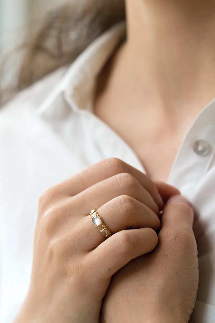 Moonstone & Diamond Totem Ring