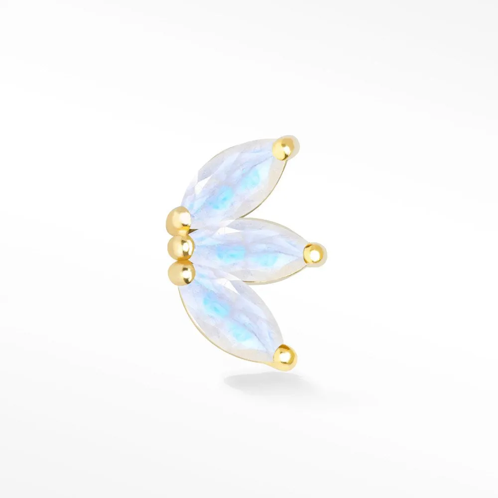 Moonstone Flat Back Earring Baby Lotus 14k Yellow