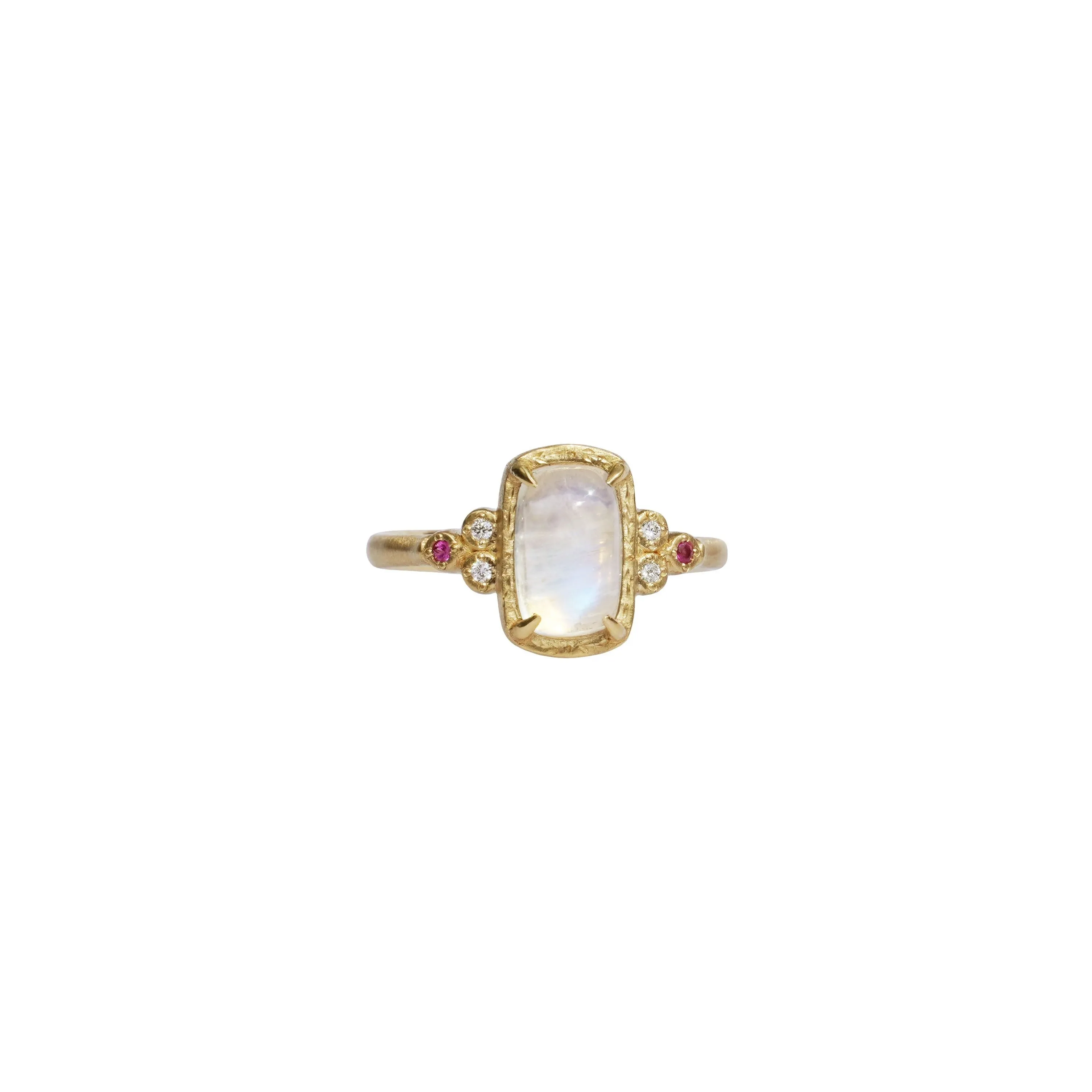 Moonstone Ring with Diamonds and Rubies