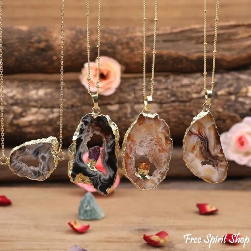 Natural Agate Druzy Geodes Necklace