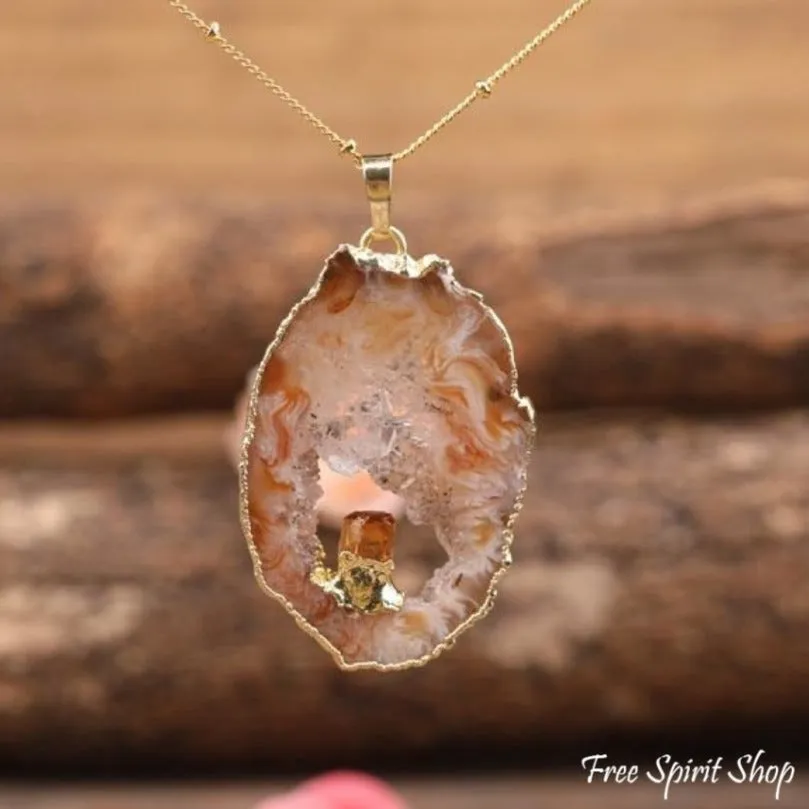 Natural Agate Druzy Geodes Necklace