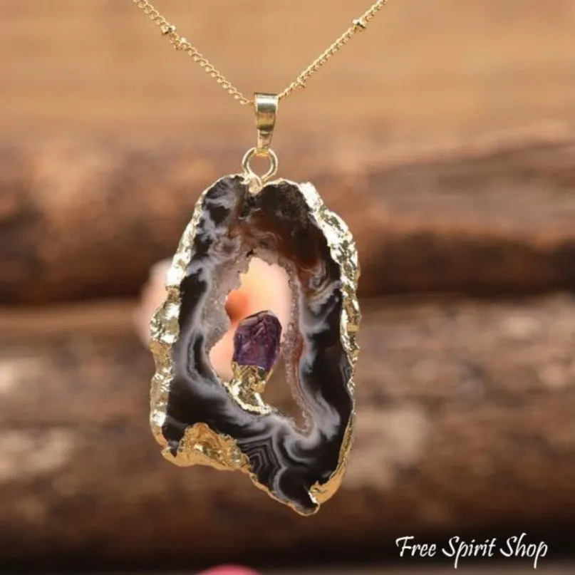 Natural Agate Druzy Geodes Necklace