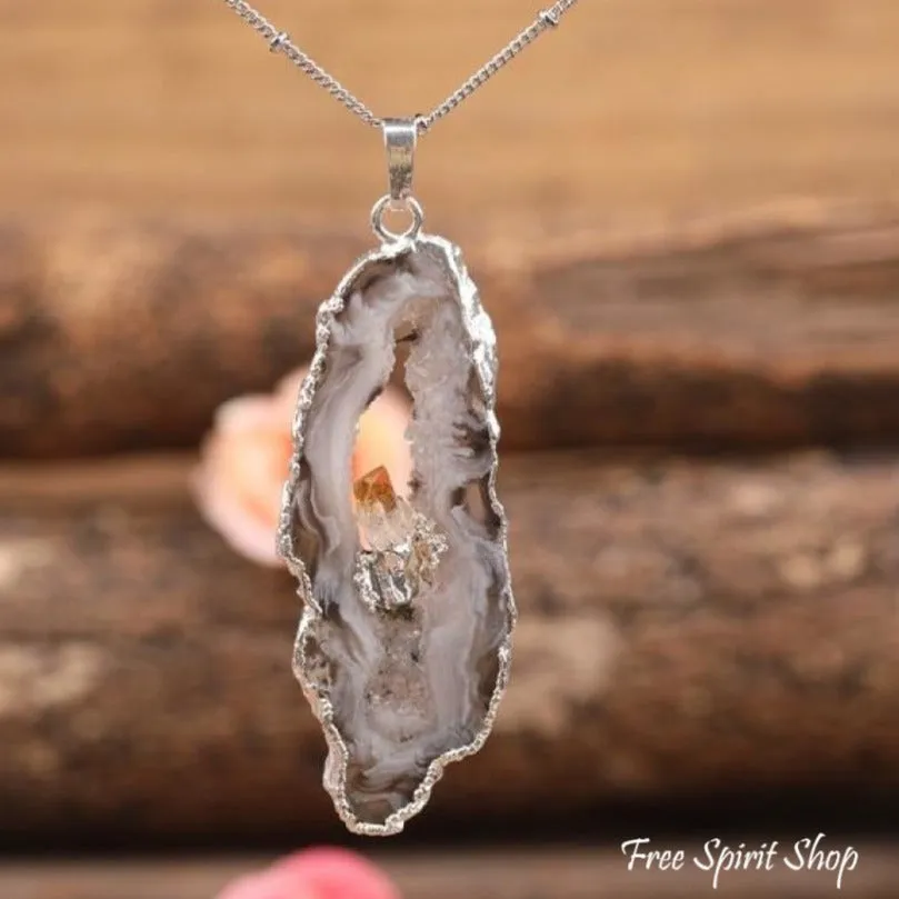 Natural Agate Druzy Geodes Necklace