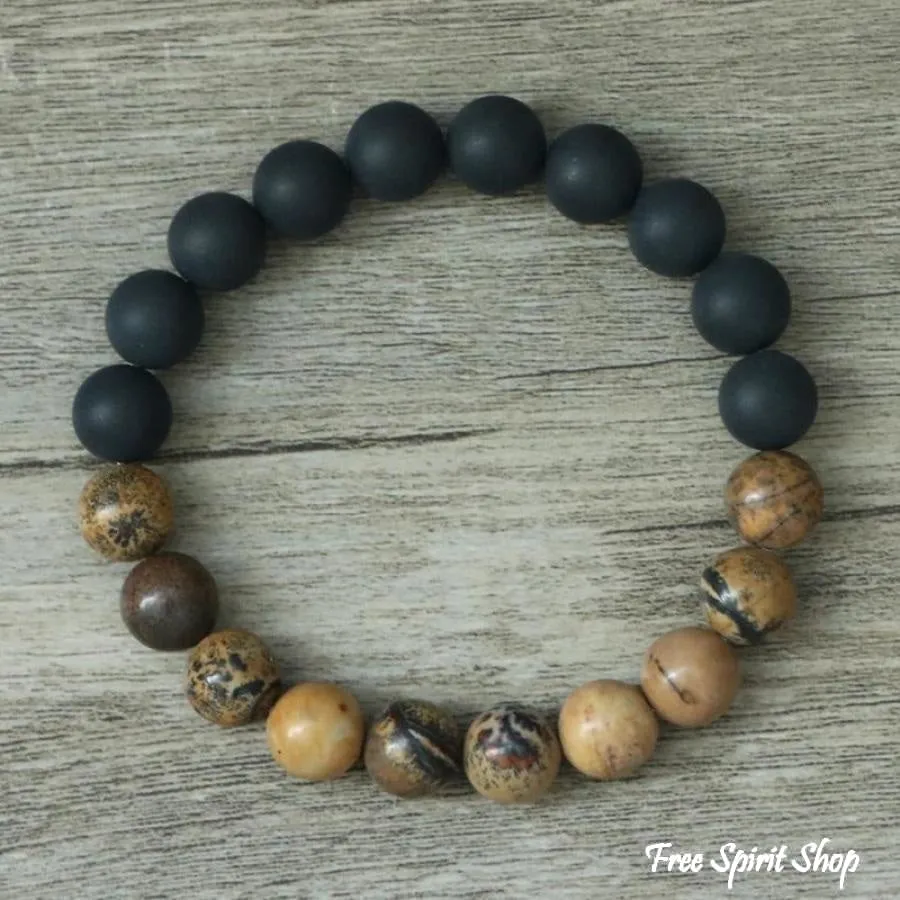 Natural Black Onyx & Jasper Stone Bead Mala Bracelet