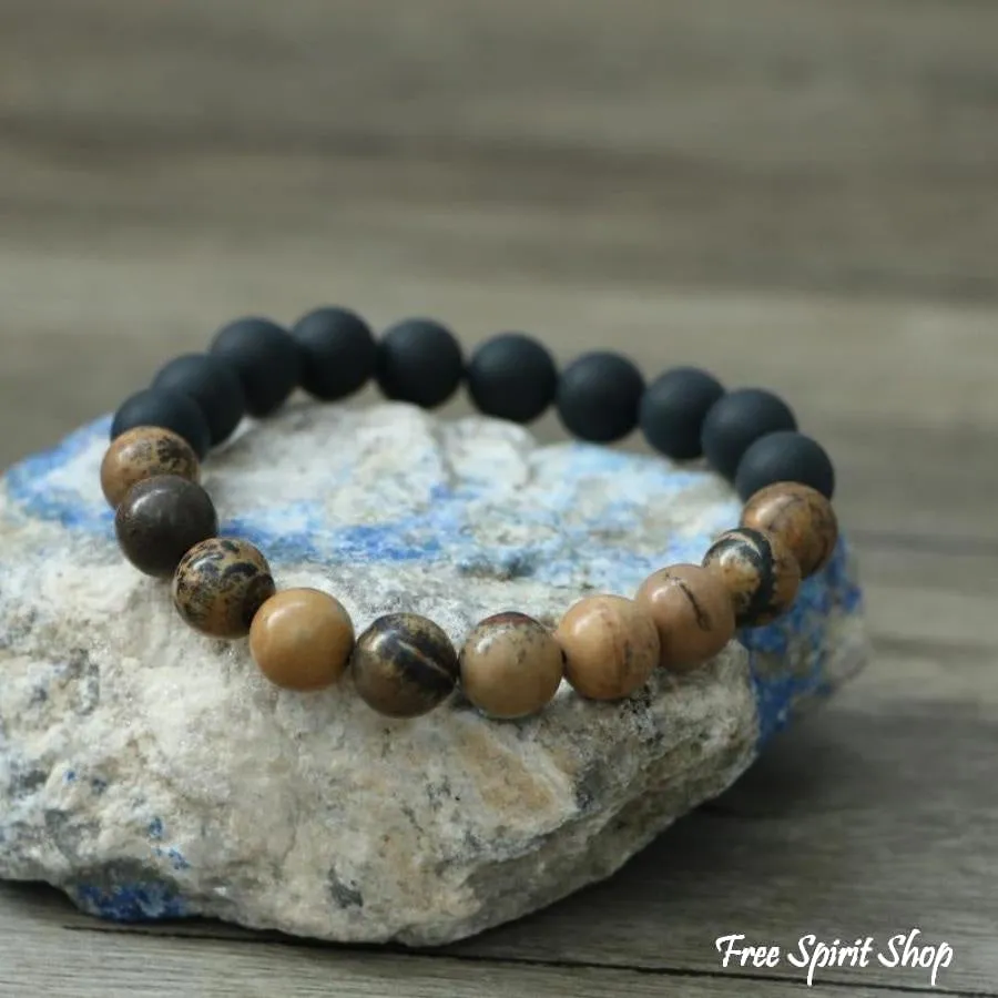 Natural Black Onyx & Jasper Stone Bead Mala Bracelet